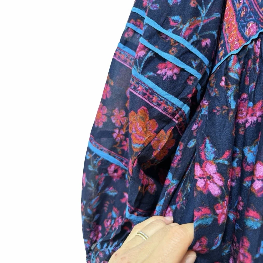 Free People Endless Afternoon Dark Floral Mini Dress Size XS Navy Smocked Boho